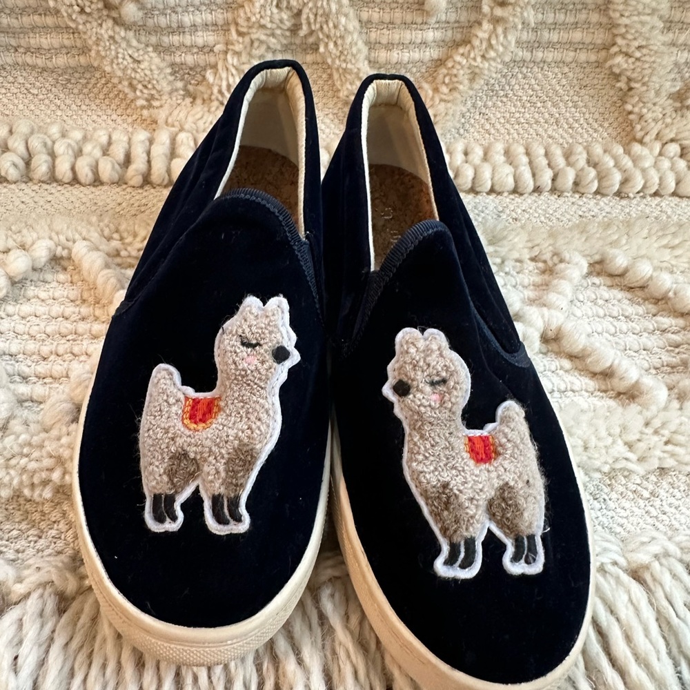 Soludos Dark Blue Llama Embroidered Flats